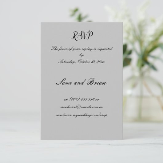 Minimalistische zwart en grijs bruiloft reactie Ka RSVP Kaartje (Staand voorkant)