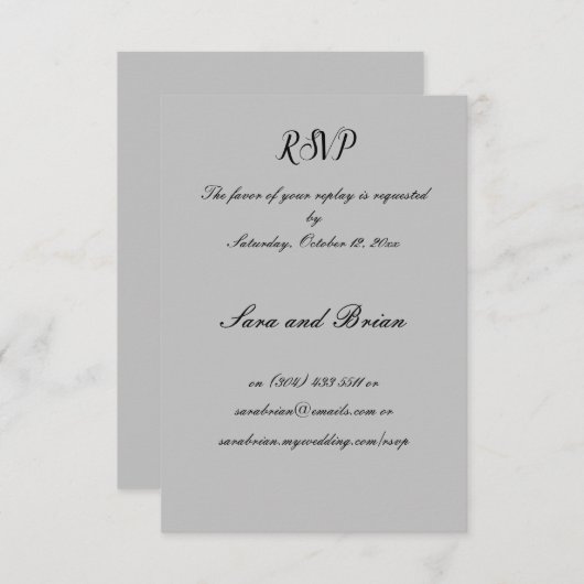 Minimalistische zwart en grijs bruiloft reactie Ka RSVP Kaartje (Voorkant / Achterkant)
