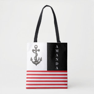Minimalistische Zwart en Rood Anker Aangepaste Naa Tote Bag