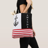 Minimalistische Zwart en Rood Anker Aangepaste Naa Tote Bag (Dichtbij)