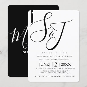 Minimalistische Zwart en Wit Hart Monogram Kaart