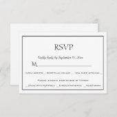 Minimalistische Zwart en Wit Menu Keuze RSVP Kaart (Voorkant / Achterkant)
