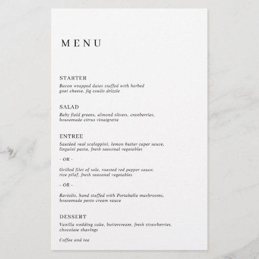 Minimalistische Zwart en Wit Moderne Trouwmenu (Voorkant)