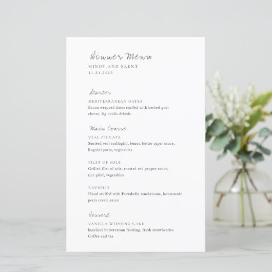 Minimalistische Zwart en Wit Moderne Trouwmenu (Staand voorkant)