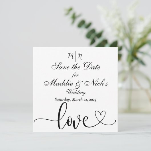 Minimalistische Zwart en Wit Save the Date (Staand voorkant)