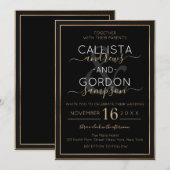 Minimalistische Zwart Goud Dubbele Grens Huwelijk Kaart (Voorkant / Achterkant)
