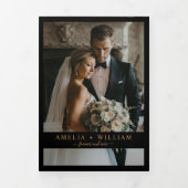 Minimalistische Zwart Goud Foto QR Code RSVP bruil Drieluik Uitnodiging (Cover)