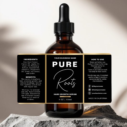 Minimalistische Zwart & Goud Hair Oil Dropper Fles Etiket