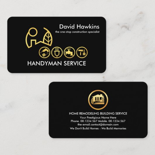 Minimalistische Zwart Goud Home Handyman Tools Visitekaartje (Voorkant / Achterkant)