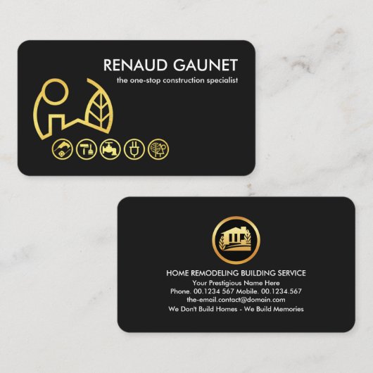 Minimalistische zwart goud landschapstools visitekaartje (Voorkant / Achterkant)