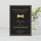 Minimalistische Zwart & Goud Tuxedo Funny Groomsma Kaart (Staand voorkant)