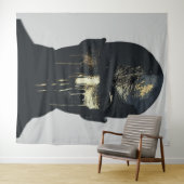 Minimalistische zwart-gouden Abstracte portretkuns Wandkleed (In Situ (horizontaal))