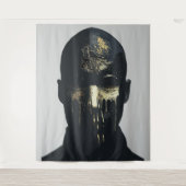 Minimalistische zwart-gouden Abstracte portretkuns Wandkleed (Voorkant)