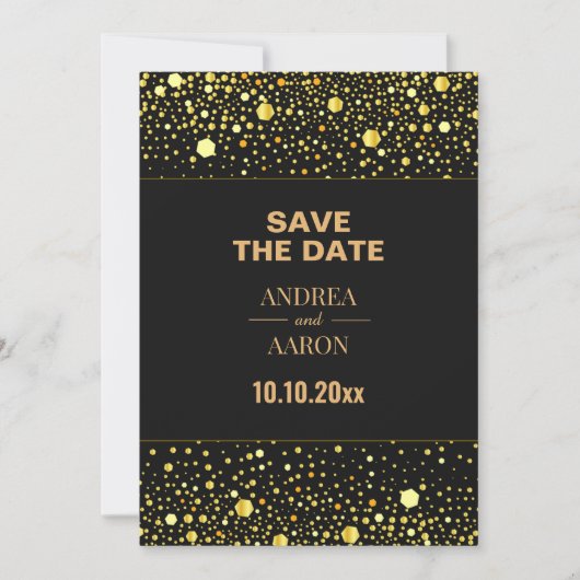Minimalistische Zwart Grijs Gouden Glitter Stippen Save The Date (Voorkant)
