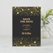 Minimalistische Zwart Grijs Gouden Glitter Stippen Save The Date (Staand voorkant)