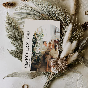 Minimalistische Zwart & Ivoor Kerstmis Familie Fot Feestdagenkaart