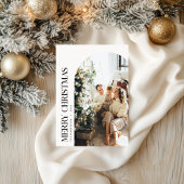 Minimalistische Zwart & Ivoor Kerstmis Familie Fot Feestdagenkaart