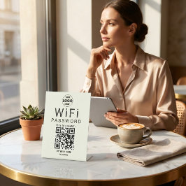 Minimalistische Zwart Ivoor Zakelijke WiFi QR Code Reclamebord Met Voetstuk