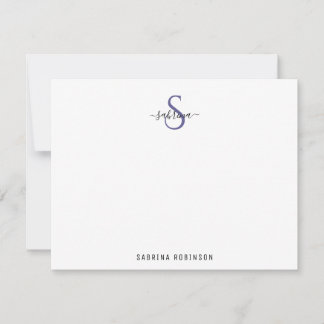 Minimalistische zwart-Paarse Monogram Note Kaart Notitiekaartje