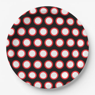 Minimalistische zwart rode witte retro Polka stipp Papieren Bordje