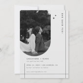 Minimalistische zwart-wit 2 foto boog bruiloft save the date (Achterkant)