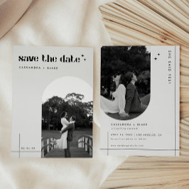 Minimalistische zwart-wit 2 foto boog bruiloft save the date