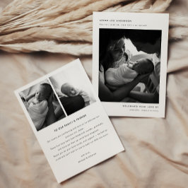 Minimalistische zwart-wit 3 babyfoto's geboorte aankondiging