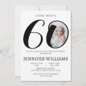 Minimalistische zwart-wit 60e verjaardagsfoto kaart (Voorkant)