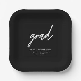 Minimalistische zwart-wit aangepaste afstudeerfees papieren bordje