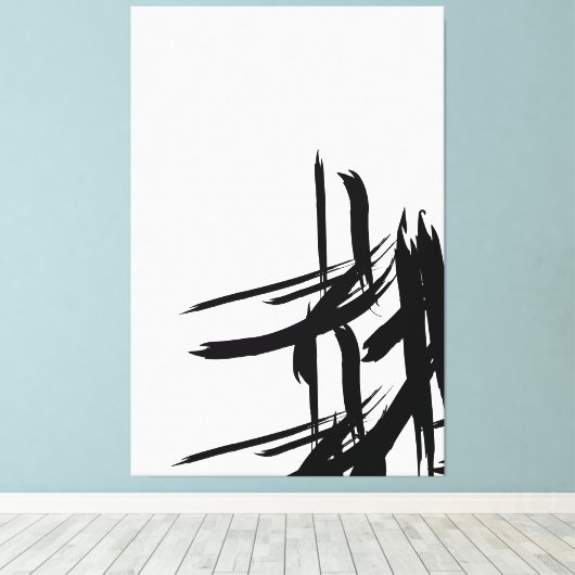Minimalistische Zwart wit abstracte verticale muur Canvas Afdruk (Insitu (Houten vloer))