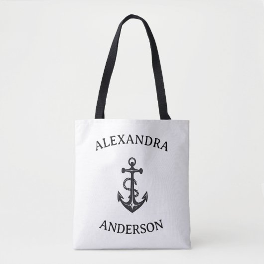 Minimalistische Zwart-Wit Anker Aangepaste Naam Tote Bag (Voorkant)