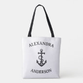 Minimalistische Zwart-Wit Anker Aangepaste Naam Tote Bag (Achterkant)