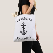 Minimalistische Zwart-Wit Anker Aangepaste Naam Tote Bag (Dichtbij)