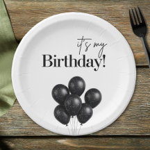 Minimalistische zwart-wit ballon verjaardagsfeestj