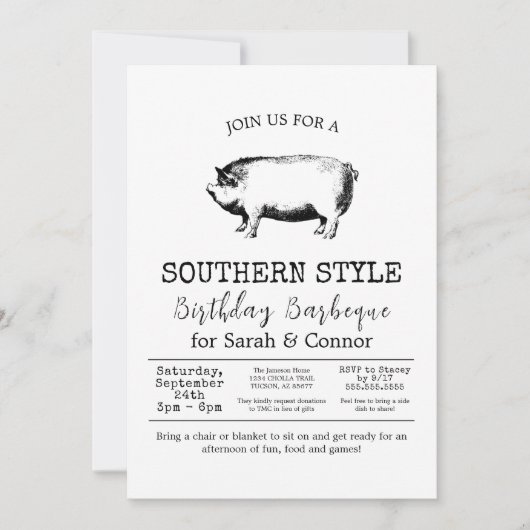 Minimalistische zwart-wit BBQ-varkensroosterfeest Kaart (Voorkant)