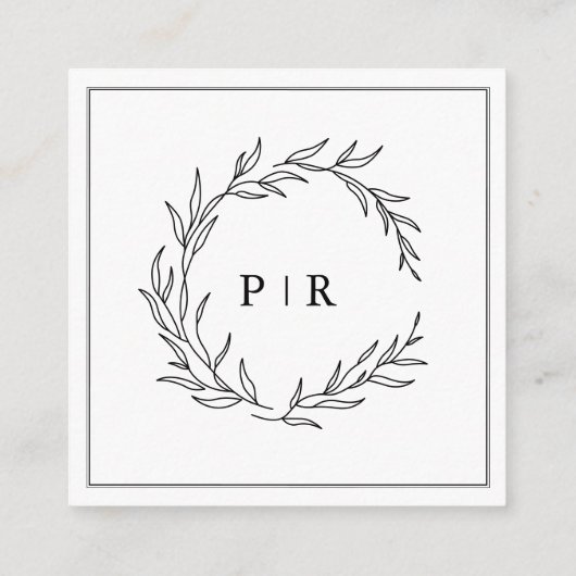 Minimalistische zwart-wit blad bruiloft details informatiekaartje (Achterkant)