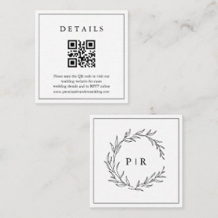 Minimalistische zwart-wit blad bruiloft details informatiekaartje