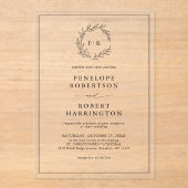 Minimalistische zwart-wit blad moderne bruiloft acryl uitnodigingen (Voorkant)