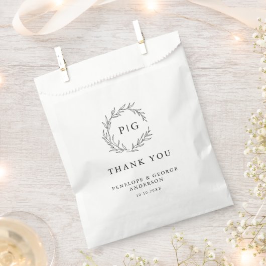 Minimalistische zwart-wit blad moderne bruiloft bedankzakje (Geknipt)