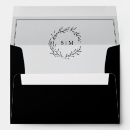 Minimalistische zwart-wit blad moderne bruiloft envelop