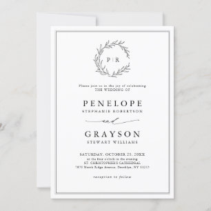 Minimalistische zwart-wit blad moderne bruiloft kaart