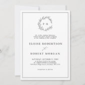 Minimalistische zwart-wit blad moderne bruiloft kaart (Voorkant)