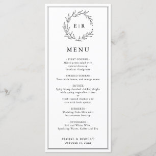 Minimalistische zwart-wit blad moderne bruiloft menu