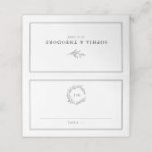 Minimalistische zwart-wit blad moderne bruiloft plaatskaartje (Buitenkant ongevouwen)