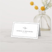 Minimalistische zwart-wit blad moderne bruiloft plaatskaartje (Achterkant)