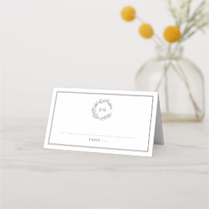 Minimalistische zwart-wit blad moderne bruiloft plaatskaartje