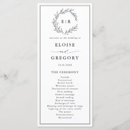 Minimalistische zwart-wit blad moderne bruiloft programmakaart