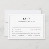 Minimalistische zwart-wit blad moderne bruiloft RSVP kaartje (Voorkant)