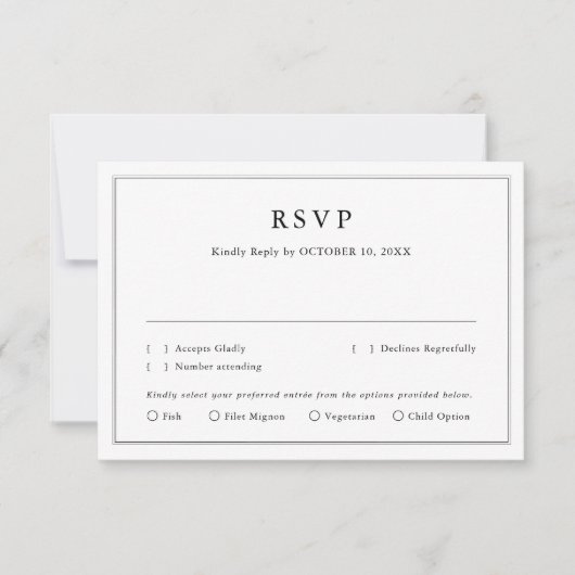 Minimalistische zwart-wit blad moderne bruiloft RSVP kaartje (Voorkant)