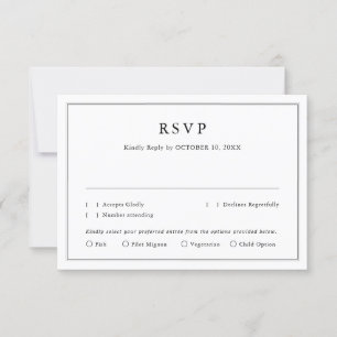 Minimalistische zwart-wit blad moderne bruiloft RSVP kaartje
